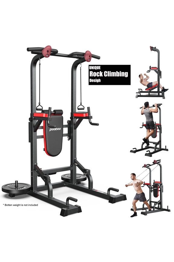 Multifunction Power Tower with Rock Climbing Grip and Incline Bench Adjustable Dip Station Pull up Bar for Home Gym Strength Training Workout 480lbs