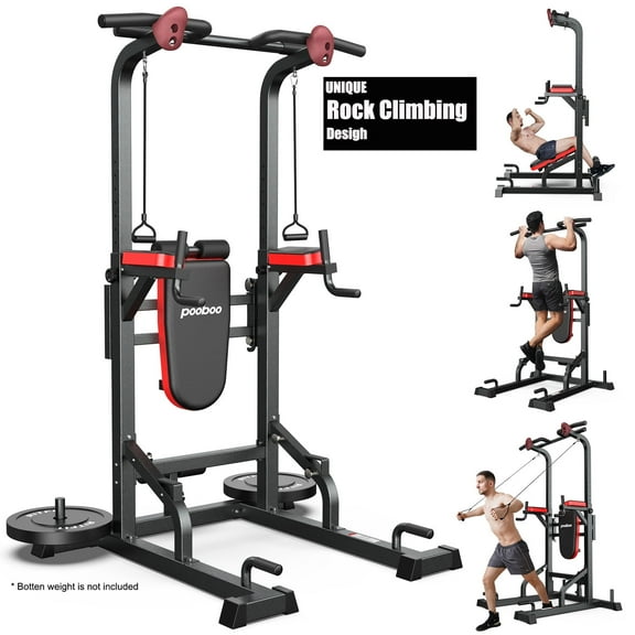 LNOW Multifunction Power Tower with Rock Climbing Grip and Incline Bench Adjustable Dip Station Pull up Bar for Home Gym Strength Training Workout 480lbs