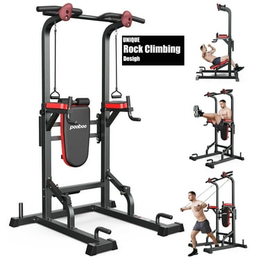 LNOW Multifunction Power Tower with Rock Climbing Grip and Incline Bench  Adjustable Dip Station Pull up Bar for Home Gym Strength Training Workout  480lbs