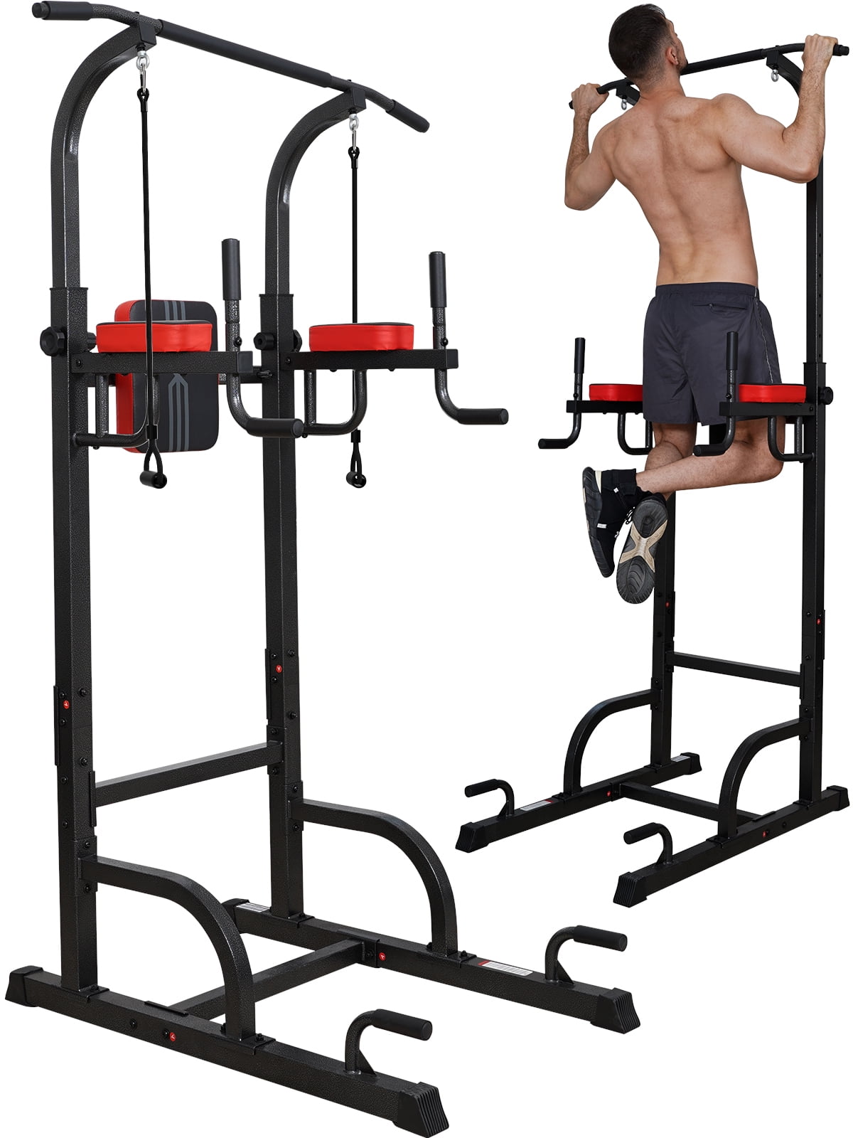 Free Shipping Pooboo Adjustable Power Tower 480lbs Max Weight Multifunction Body Champ Dip Station Pull up Bar Power Rack for Home Gym Strength Training Workout Equipment Walmart