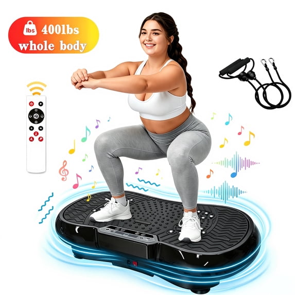 LNOW Vibration Plate Exercise Machine, Whole Body Workout Vibration Platform w/ 2 Resistance Bands for Wellness and Fitness-Black