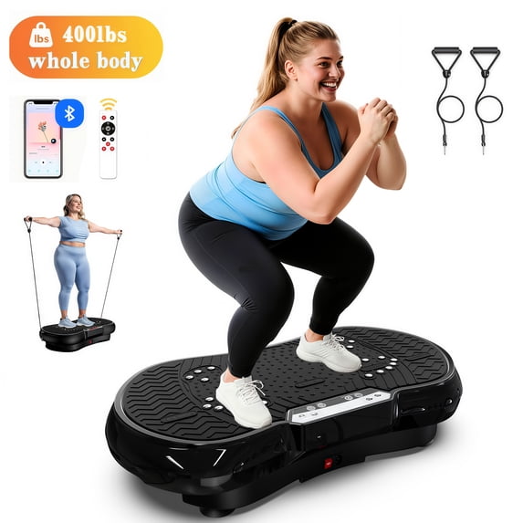 LNOW Vibration Plate Exercise Machine, Whole Body Workout Vibration Platform w/ 2 Resistance Bands for Wellness and Fitness-Black