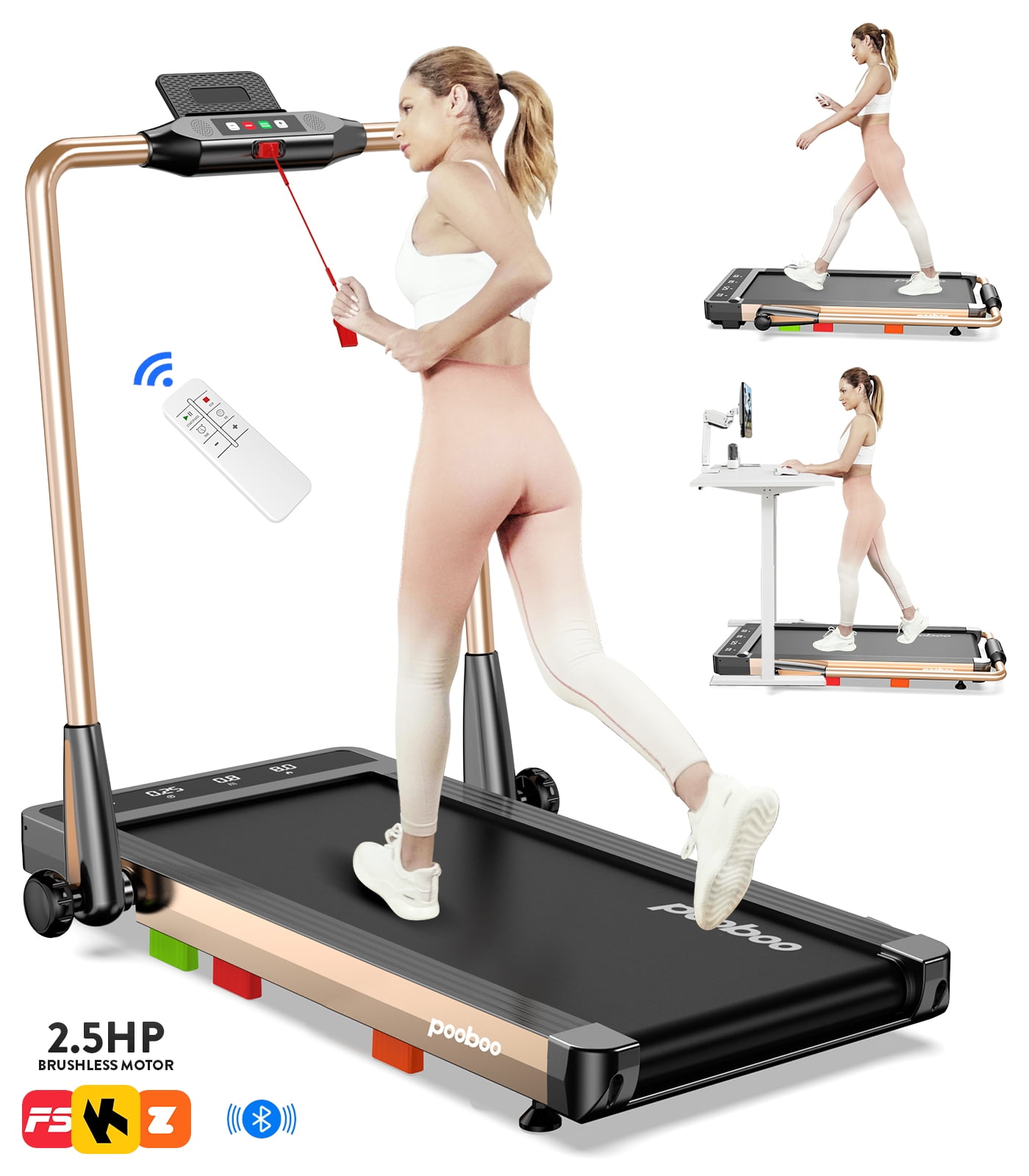 Pooboo Brushless 2in1 Build-in Bluetooth Folding Under Desk Treadmill 2.5HP Electric Treadmill Walking Jogging Machine for Home Office with Remote Control 280lbs Sansujyuku sansujyuku.com