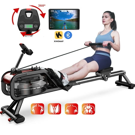 Pooboo Build-in Bluetooth Water Rowing Machines Rower Foldable Indoor Rower Machines Home Exercise 350lb