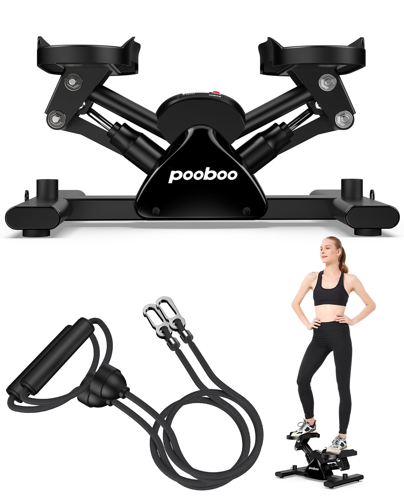 Mini Stepper Machine, Adjustable Twist Stepper W/Wide Non-Slip Pedals LCD  Monitor and Resistance Bands, Indoor Cardio Training Fitness