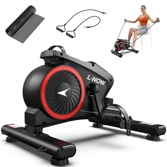 HASIMAN Mini Exercise Bike Indoor Foot Pedal Exerciser Under Desk Exercise Machine Leg/Arm Cycle for Senior Physical Therapy with Non-Slip Mat & 2 Resistance Bands Weight up to 280 LBS
