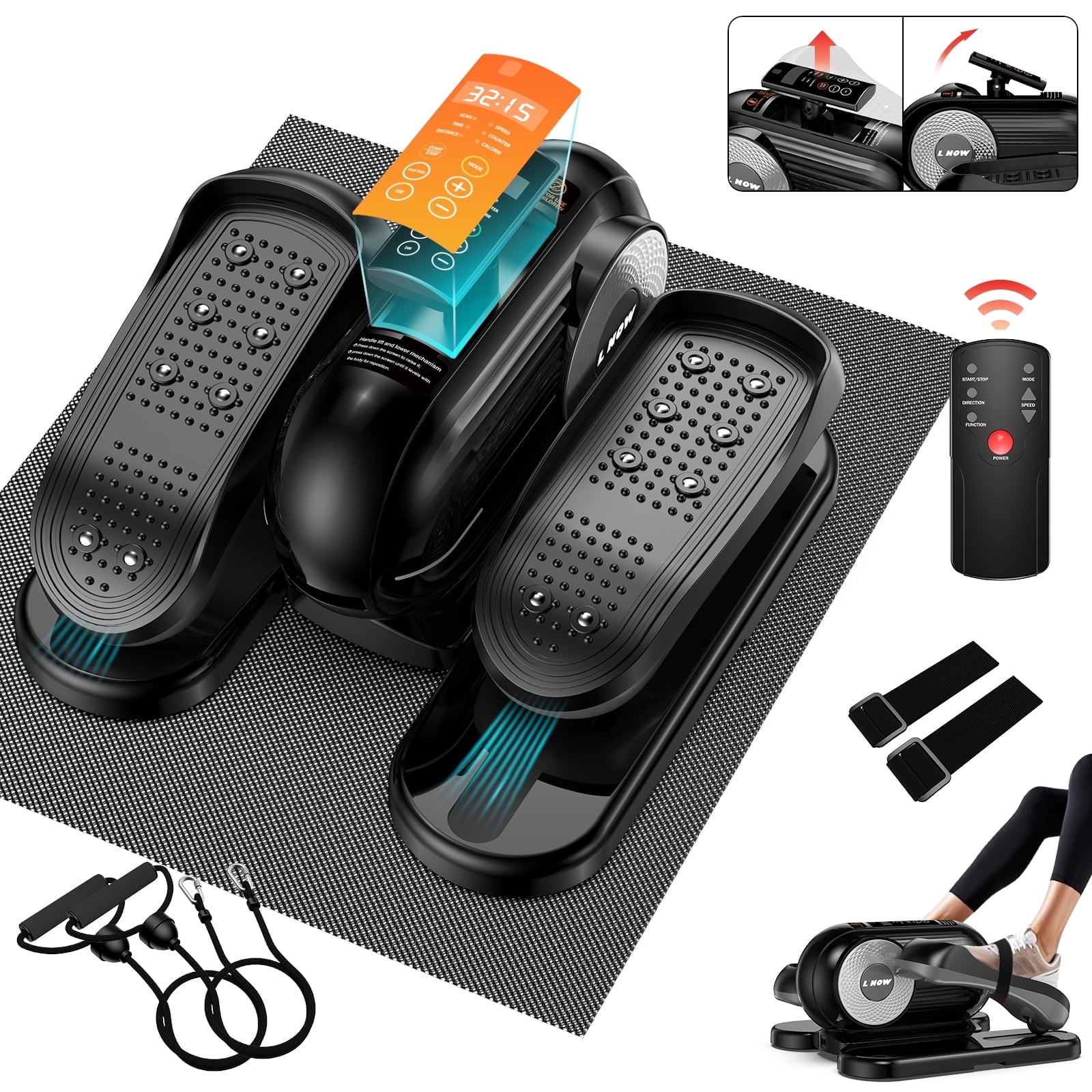 LNOW Under Desk Elliptical Trainer Magnetic Ellipse Leg Exerciser for Seniors Fully Assembled, Portable Quiet Electric Seated Pedal Exerciser with Remote Control LCD Display Monitor