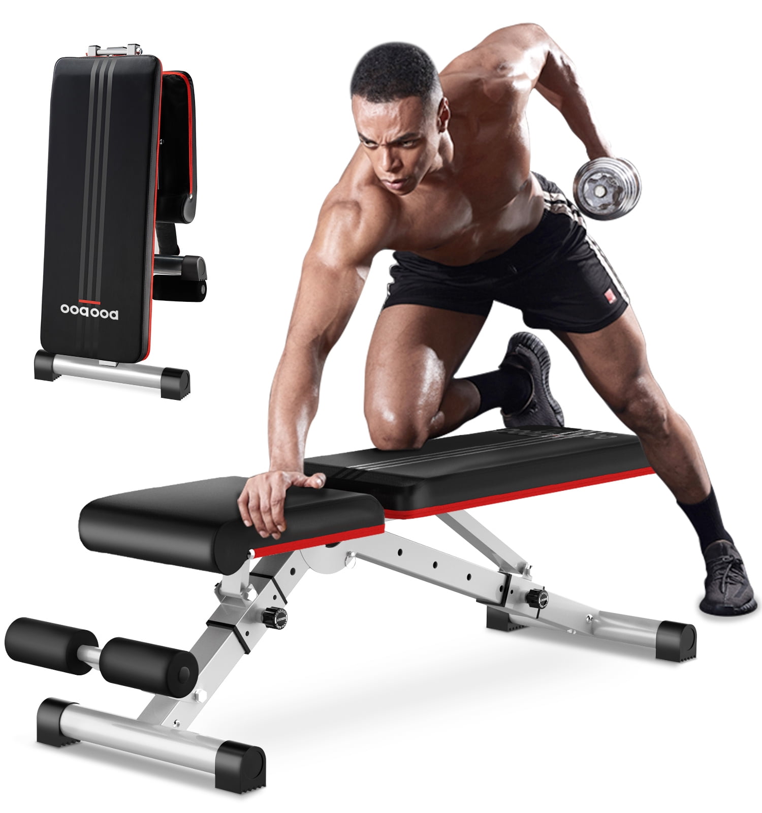 Pooboo Foldable Weight Bench 600 lbs Adjustable Workout Bench for Strength Training at Home
