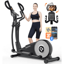 Pooboo Elliptical Machine 16 Levels Resistance  Built-in Blue Elliptical Trainers with LCD Monitor & Rotatable Ipad Mount Smooth Quiet Driven 400lbs Capacity 15.5inch Stride Length