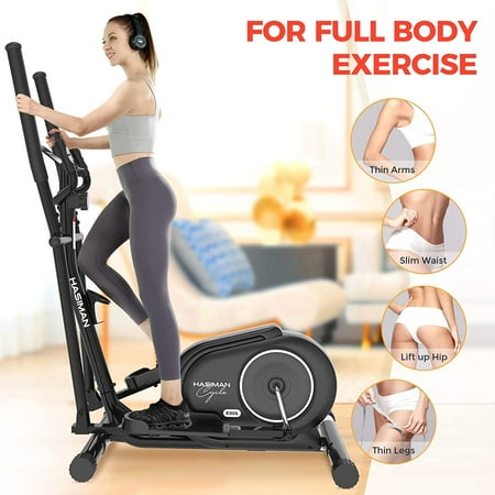 Pooboo Elliptical Machine Stationary Magnetic Elliptical Exercise Bike Indoor Elliptical Trainers with LCD Monitor 350 Lbs Max Weight