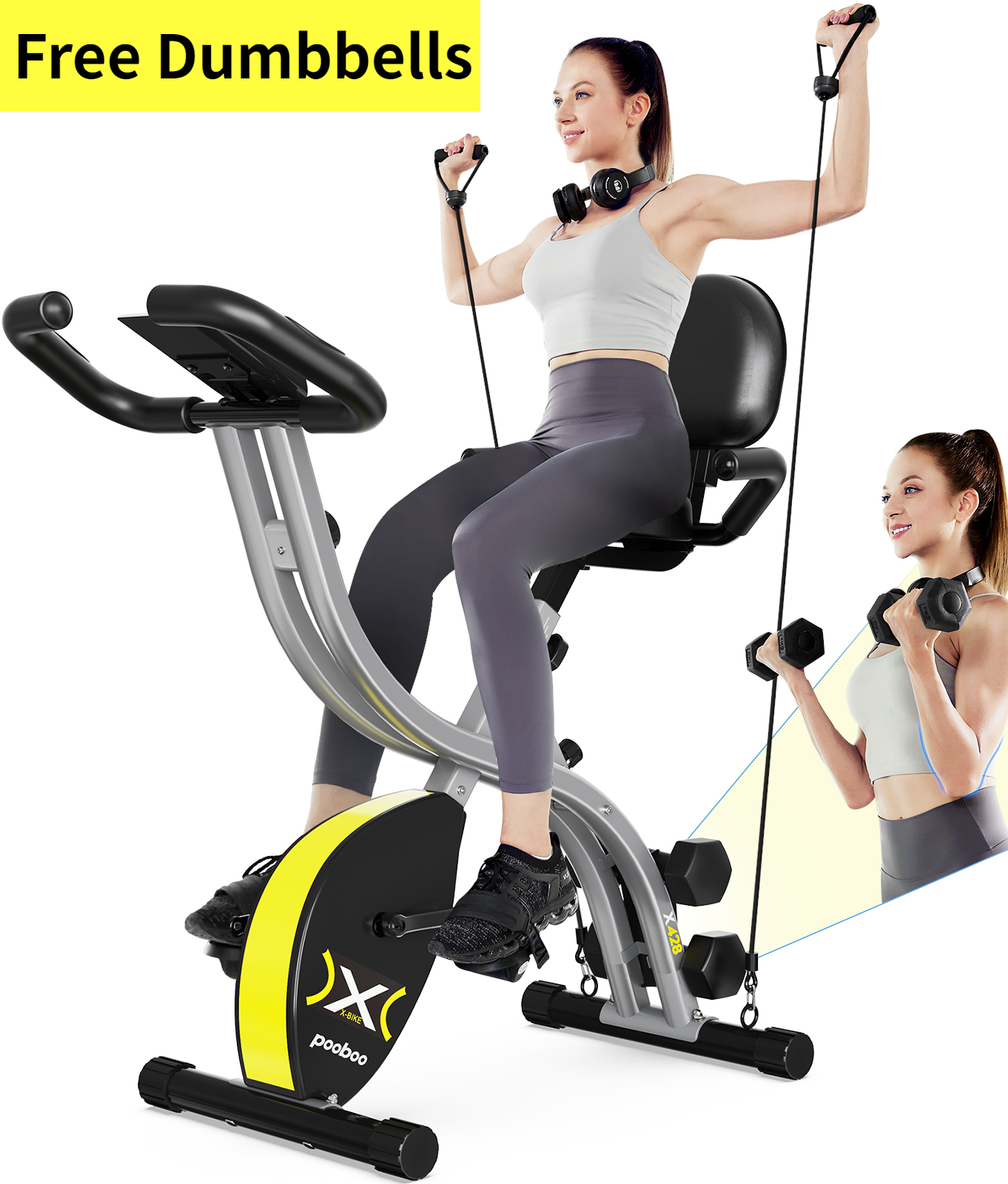 Pooboo Exercise Bike Folding Stationary Cycling Bicycle Indoor Upright Recumbent Exercise Bike with LCD Monitor Maximum Weight 300lb - image 1 of 6