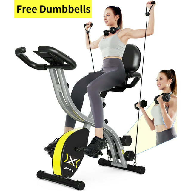 Pooboo Folding Stationary Cycling Recumbent Exercise Bike with LCD Monitor