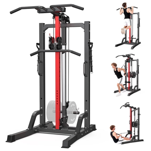 LNOW Home Gym Station, 450LBS Multi Home Gym Equipment for All Body Training,Power Tower Pull Up Dip Station, LAT Pulldown, Row Station and Cable Machine