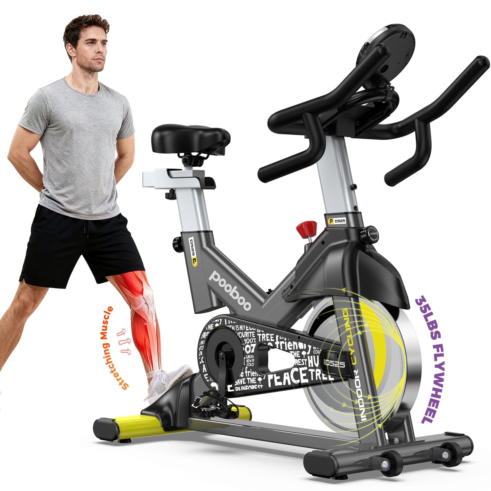 pooboo Stationary Exercise Bike, Adjustable Resistance, Friction