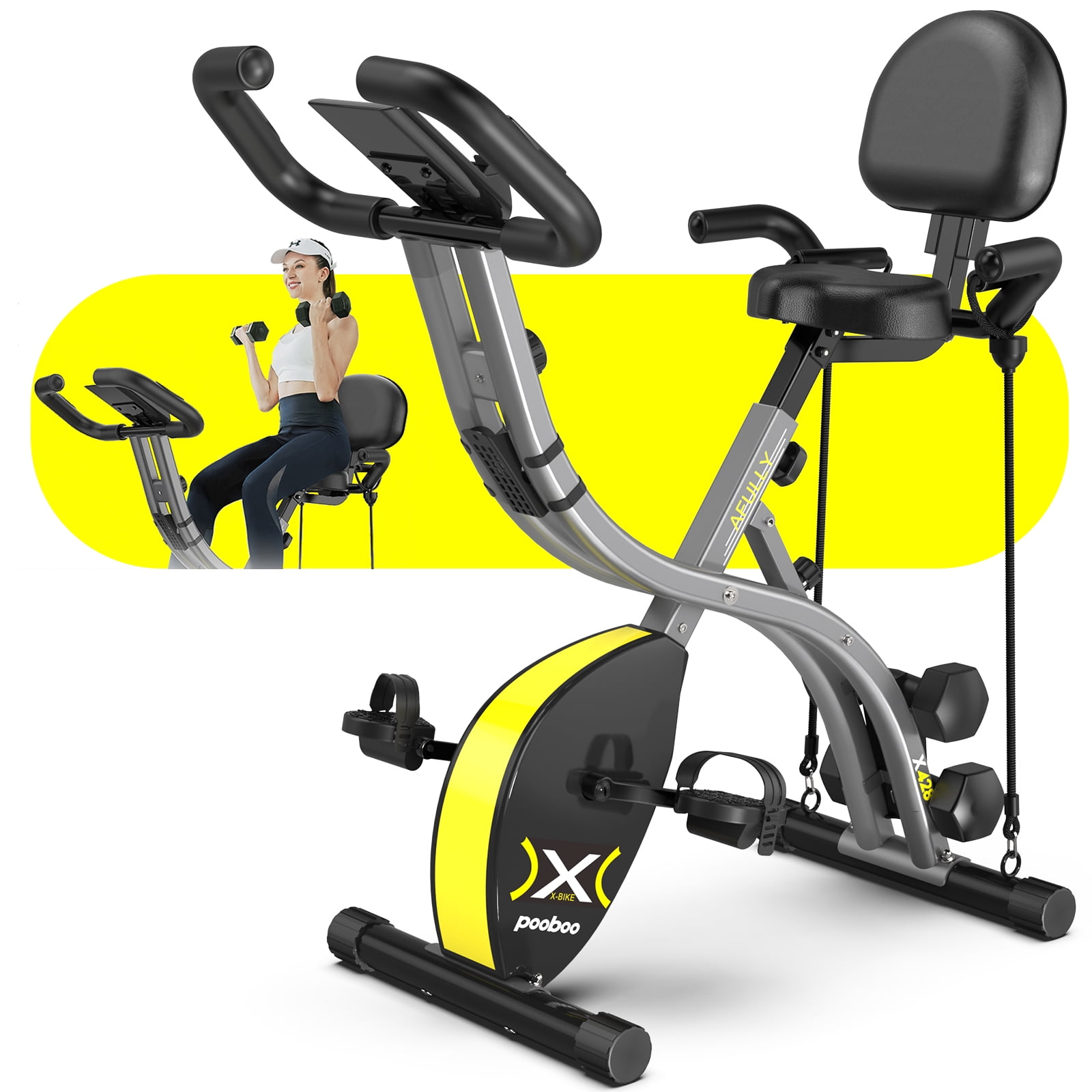 pooboo Folding Magnetic Exercise Bike, 8-Level Resistance, LCD