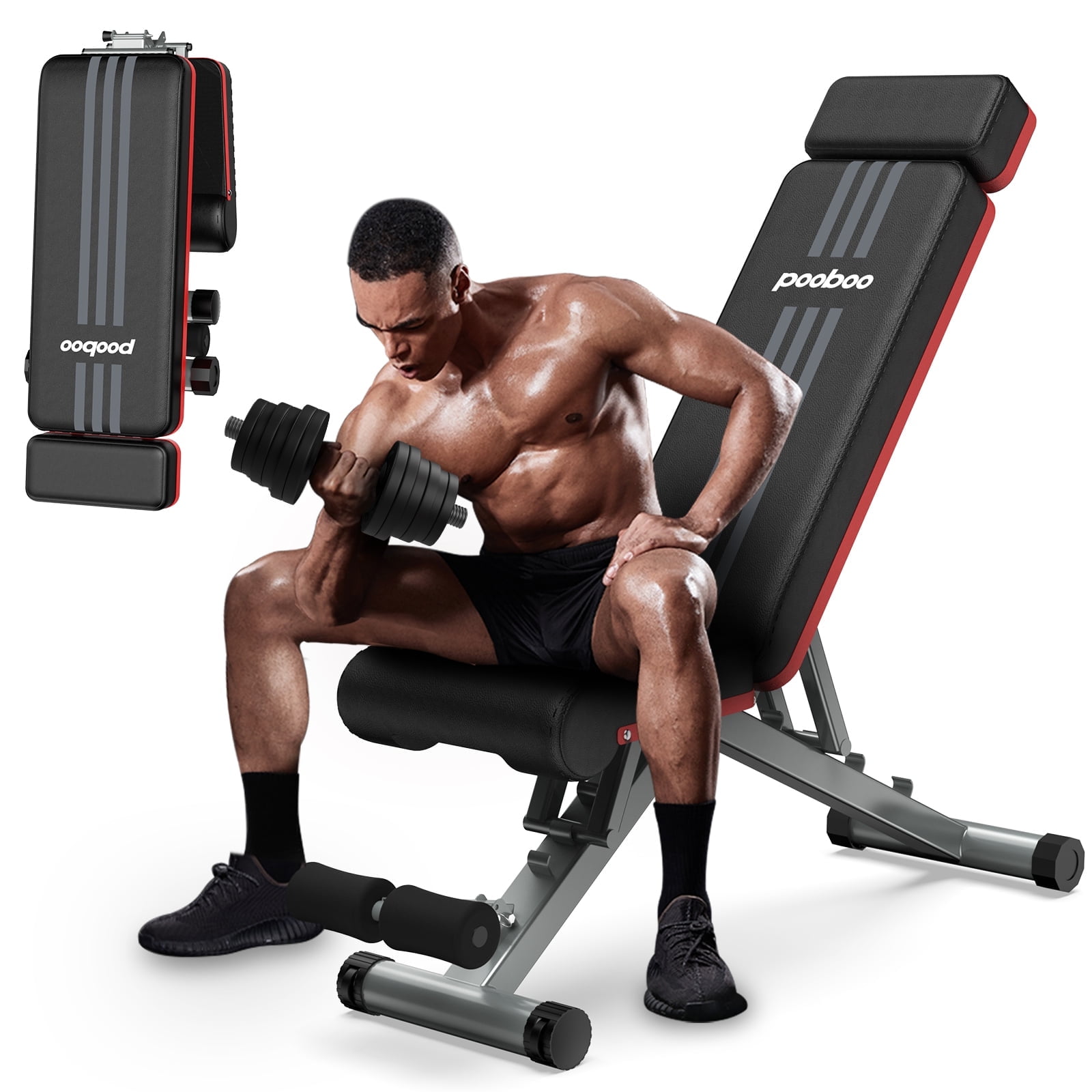 Pooboo Folding Incline Bench Adjustable Workout Weight Bench Gym Dumbbell Bench Strength Training 660 lbs Capacity