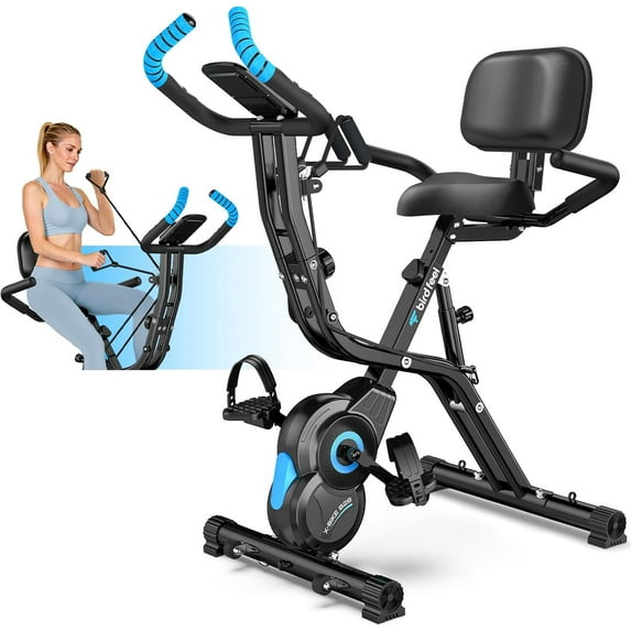 LNOW Folding Magnetic Exercise Bike with Massage Backrest Foldable Fitness Indoor Cycling X Bikes Upright Stationary Bicycle 300lb