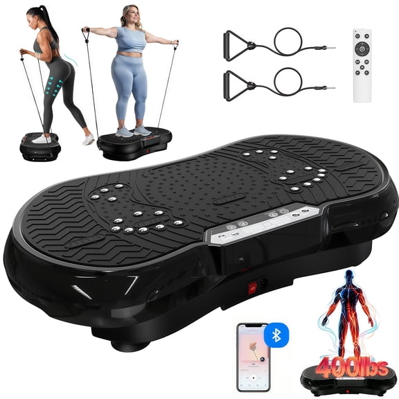 LNOW Vibration Plate Exercise Machine, Vibrating Muscle Toner for Fat Burning, Whole Body Workout Vibration Platform with Bluetooth & Massage Pedals for Home Fitness 400lbs