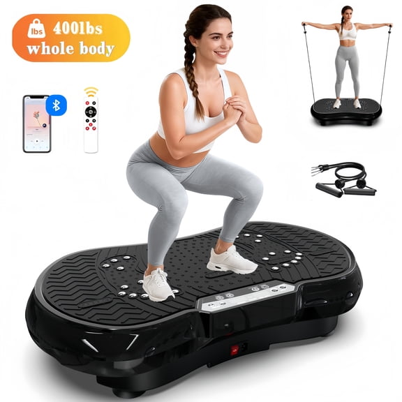 LNOW Vibration Plate Exercise Machine, Vibrating Muscle Toner for Fat Burning, Whole Body Workout Vibration Platform with Bluetooth & Massage Pedals for Home Fitness 400lbs