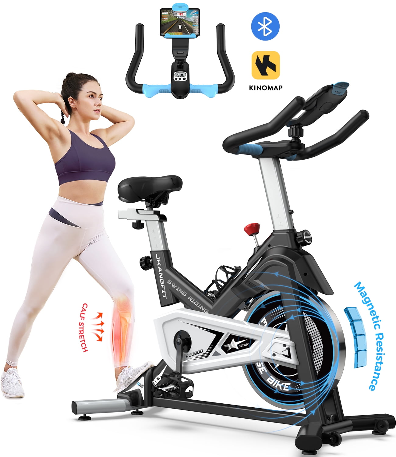 Pooboo Magnetic Exercise Bike Smart Indoor Cycling Bicycle with 45lbs Flywheel for Home Cardio Quiet Bike