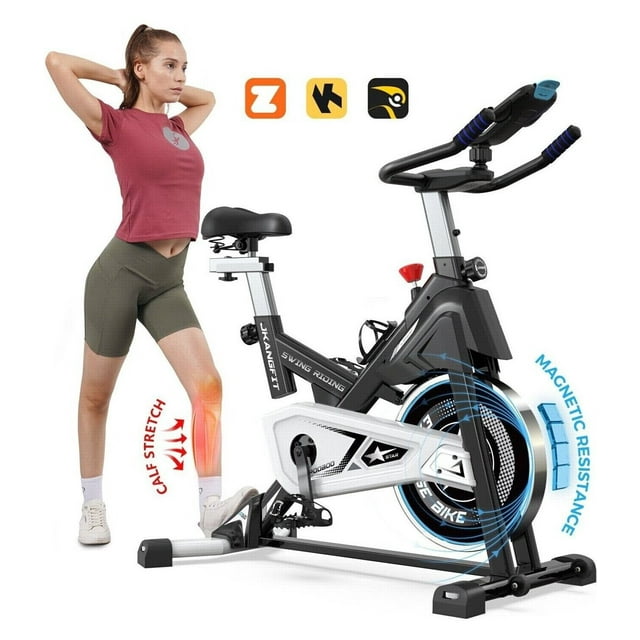 Pooboo Magnetic Exercise Bike Stationary Indoor Cycling Bike with Built-In Bluetooth Sensor Compatible with Exercise Bicycle apps&Ipad Mount, Comfortable seat&Slant Board, Silent Belt Drive, 350lbs