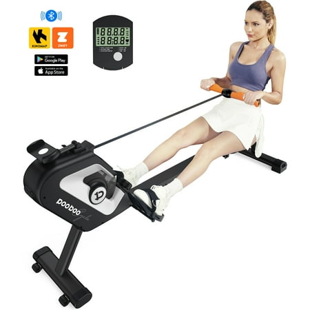 Pooboo Magnetic Rowing Machine Build-in Bluetooth 8 Level Adjustable Resistance Exercise Equipment Gifts 300lb Silver