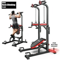 LNOW Multifunction Power Tower with Bench and Rock Climbing Grip Pull Up Bar Dip Station for Home Gym Workout Strength Training Fitness Equipment 480lbs