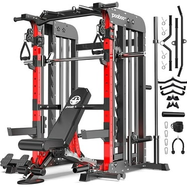 LNOW 2000LB Pro Smith Machine with Dual Pulley Cable System, Lat Pulldown, Dip Bars-Power Cage for Home Gym