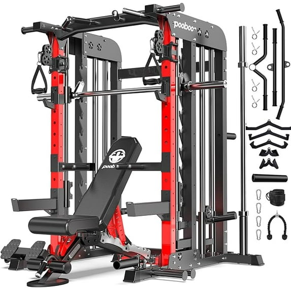 LNOW 2000LB Pro Smith Machine with Dual Pulley Cable System, Lat Pulldown, Dip Bars-Power Cage for Home Gym