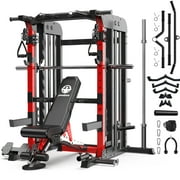 LNOW 2000LB Pro Smith Machine with Dual Pulley Cable System, Lat Pulldown, Dip Bars-Power Cage for Home Gym
