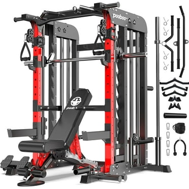 LNOW 2000LB Pro Smith Machine with Dual Pulley Cable System, Lat Pulldown, Dip Bars-Power Cage for Home Gym