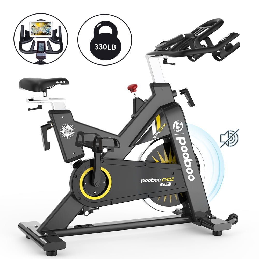 Pooboo Professional Commercial Exercise Bike Indoor Cardio Stationary Cycling Bike Heavy Duty Belt Drive Quiet Bicycle with LCD Monitor 44 lb