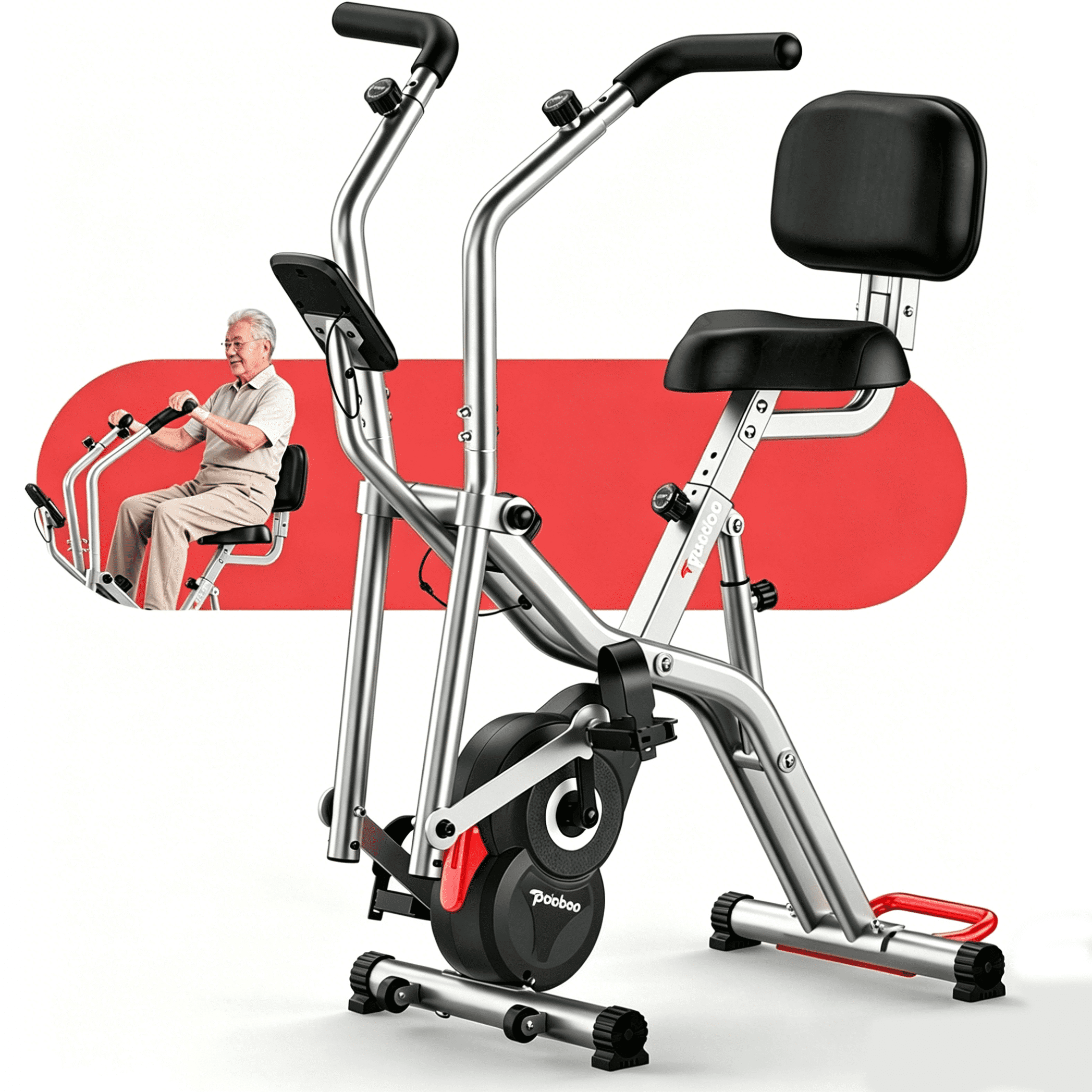 Pooboo Magnetic Exercise Bike Indoor Cycling Bike with Arm Exerciser for Home Cardio Workout Stationary Bike Quiet Belt Drive