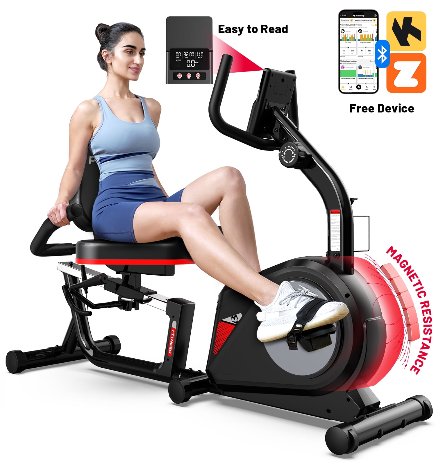 Pooboo Recumbent Exercise Bike Stationary Belt Drive Indoor Cycling Bikes for Home Cardio Workout Training 350lb Walmart Business Supplies