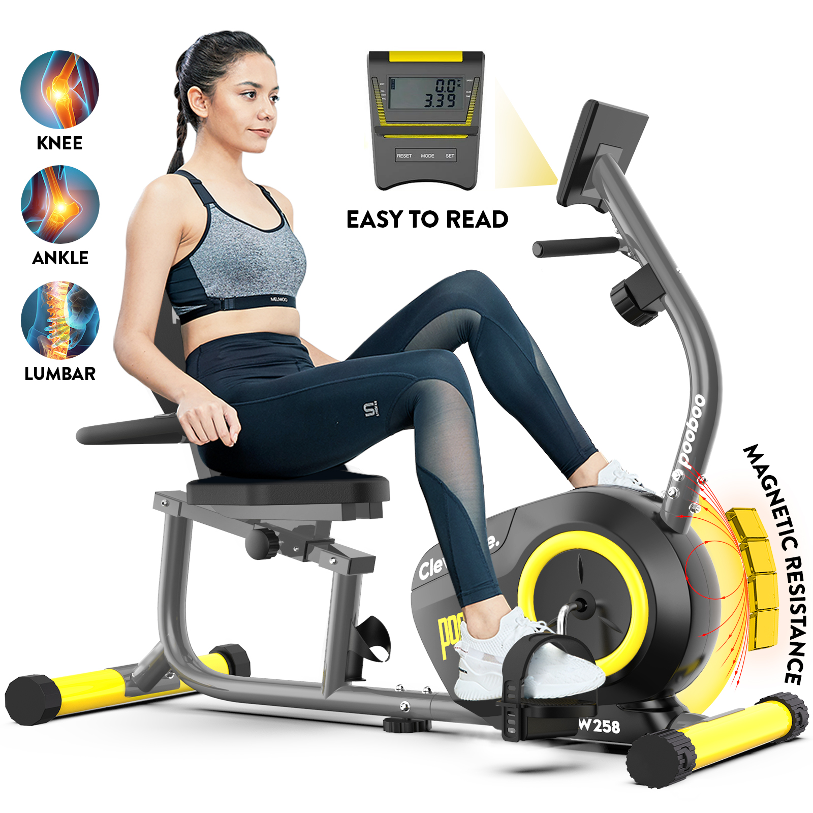 Pooboo Recumbent Exercise Bike Stationary Belt Drive Indoor Cycling Bikes for Home Cardio Workout Training 380lb - image 1 of 15