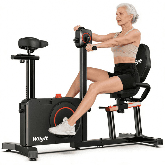 LNOW 2 in 1 Recumbent Exercise Bikes with Arm Exerciser Sit Down Stationary Bicycle Magnetic Resistance Indoor Cycling Bike 350lb Silver