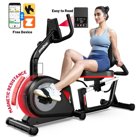 Pooboo Recumbent Exercise Bikes Sit Down Stationary Bicycle Magnetic Resistance Indoor Cycling Bike 350lb Silver