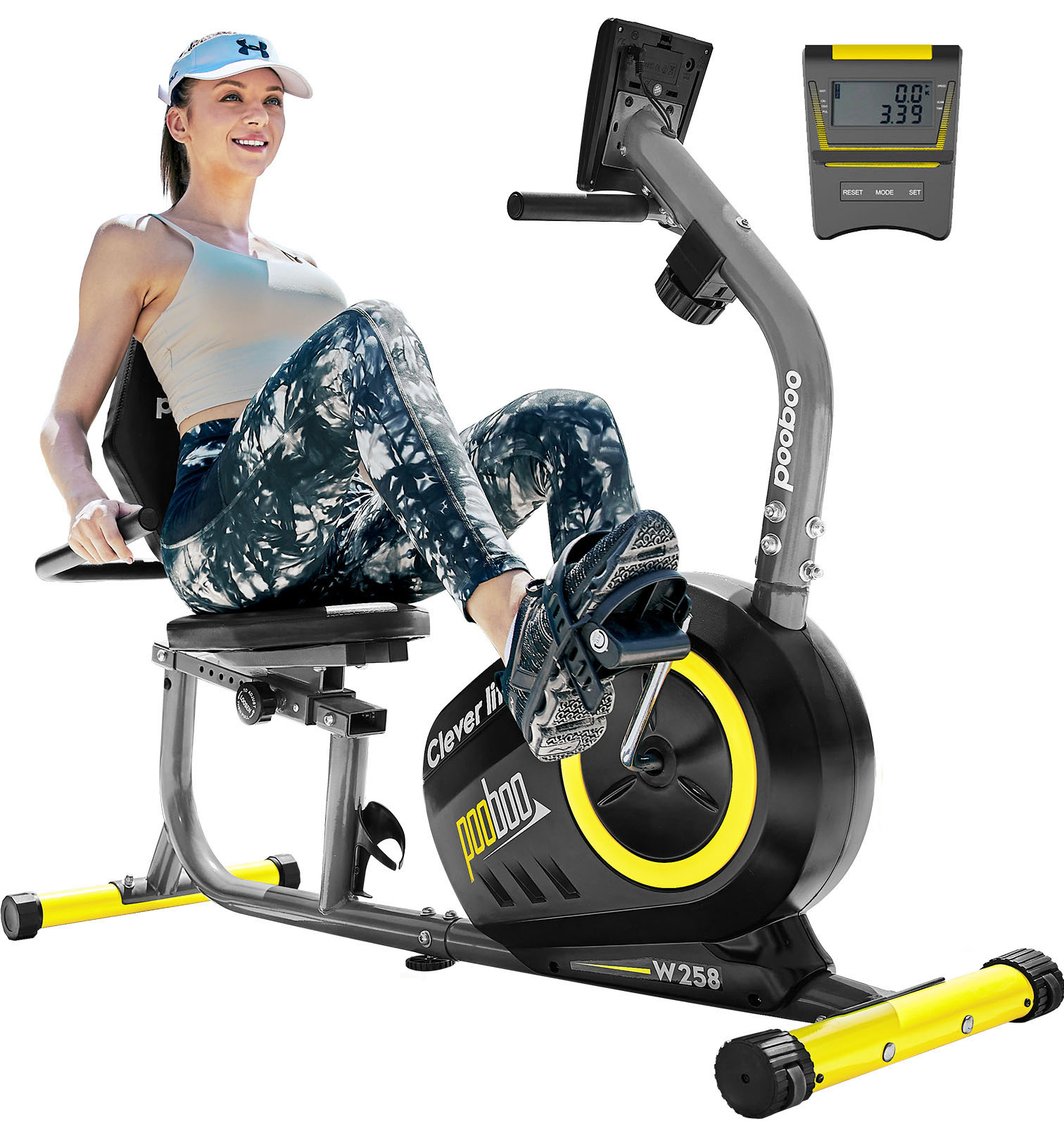 Pooboo Recumbent Exercise Bikes Sit Down Stationary Bicycle Magnetic Resistance Indoor Cycling Bike 380lb Yellow - image 1 of 18