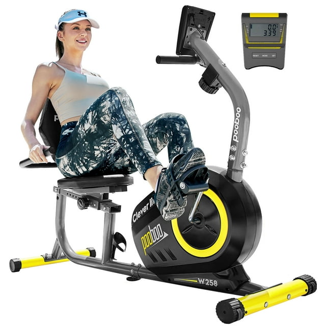 Pooboo Recumbent Exercise Bikes Sit Down Stationary Bicycle Magnetic Resistance Indoor Cycling Bike 380lb Yellow