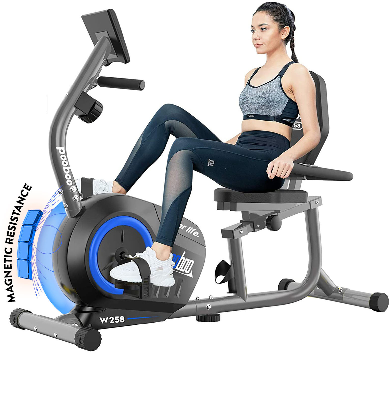 Pooboo Recumbent Exercise Bikes Sit Down Stationary Bicycle Magnetic Resistance Indoor Cycling Bike 380lb - image 1 of 16