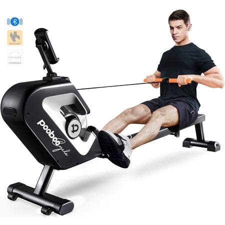 Pooboo Row Machine Magnetic Rowing Machine Indoor Foldable Rower with 8 Level Adjustable Quiet Magnetic Resistance, Ergonomic Seat & LCD Monitor Cardio Exercise Training Max Weight 350 lbs
