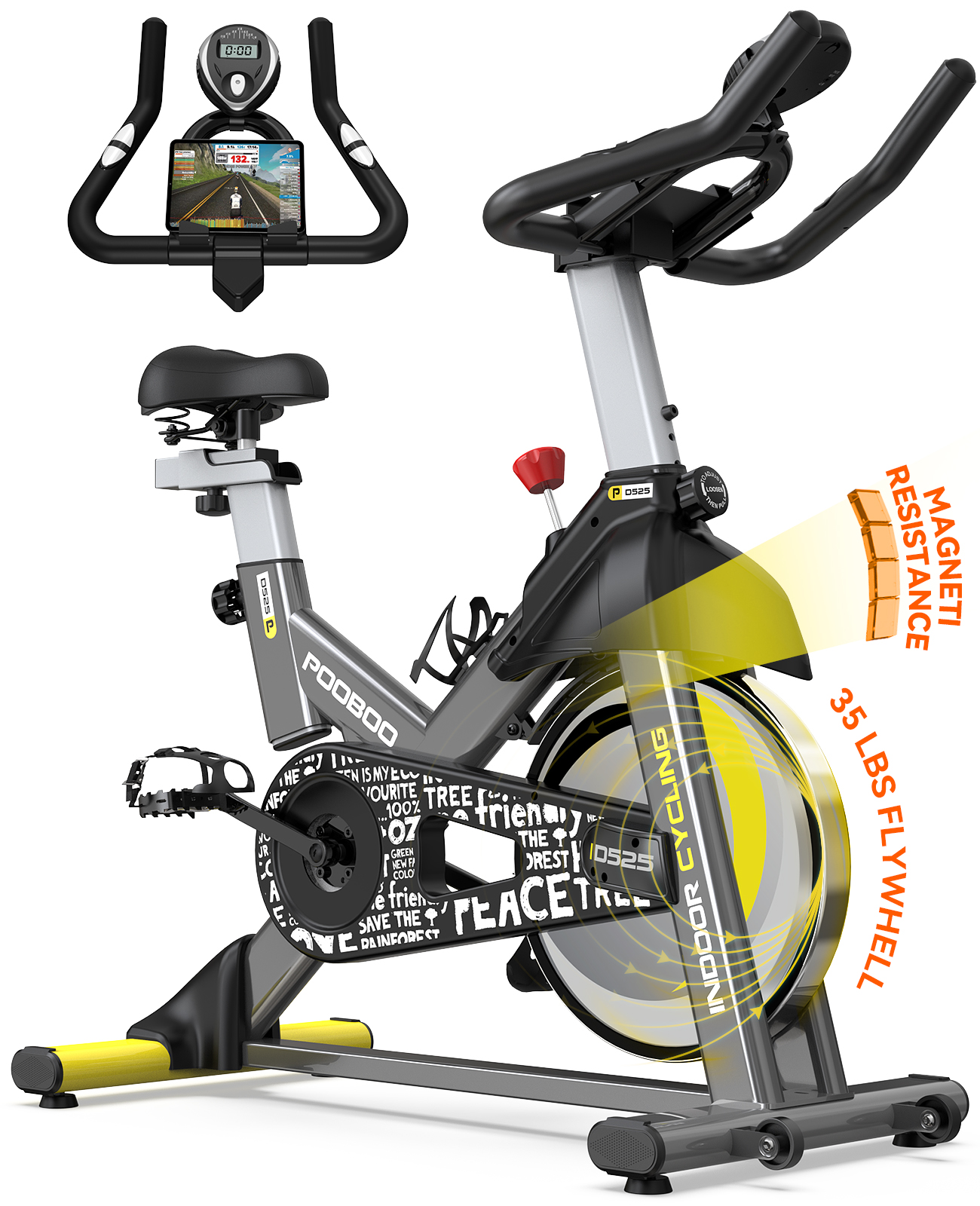 Pooboo Stationary Exercise bike Magnetic Resistance Cycling Bicycle with LCD Monitor for Indoor Cardio Workout 35 Lbs Flywheel Max Weight 330 Lbs - image 1 of 11