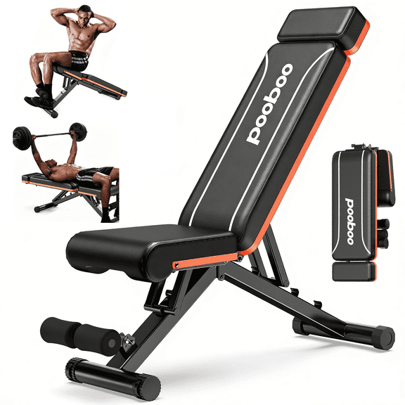 Pooboo Sturdy Foldable Weight Bench Adjustable Incline Strength Training Bench for Full Body Workout Home Gym 800lbs