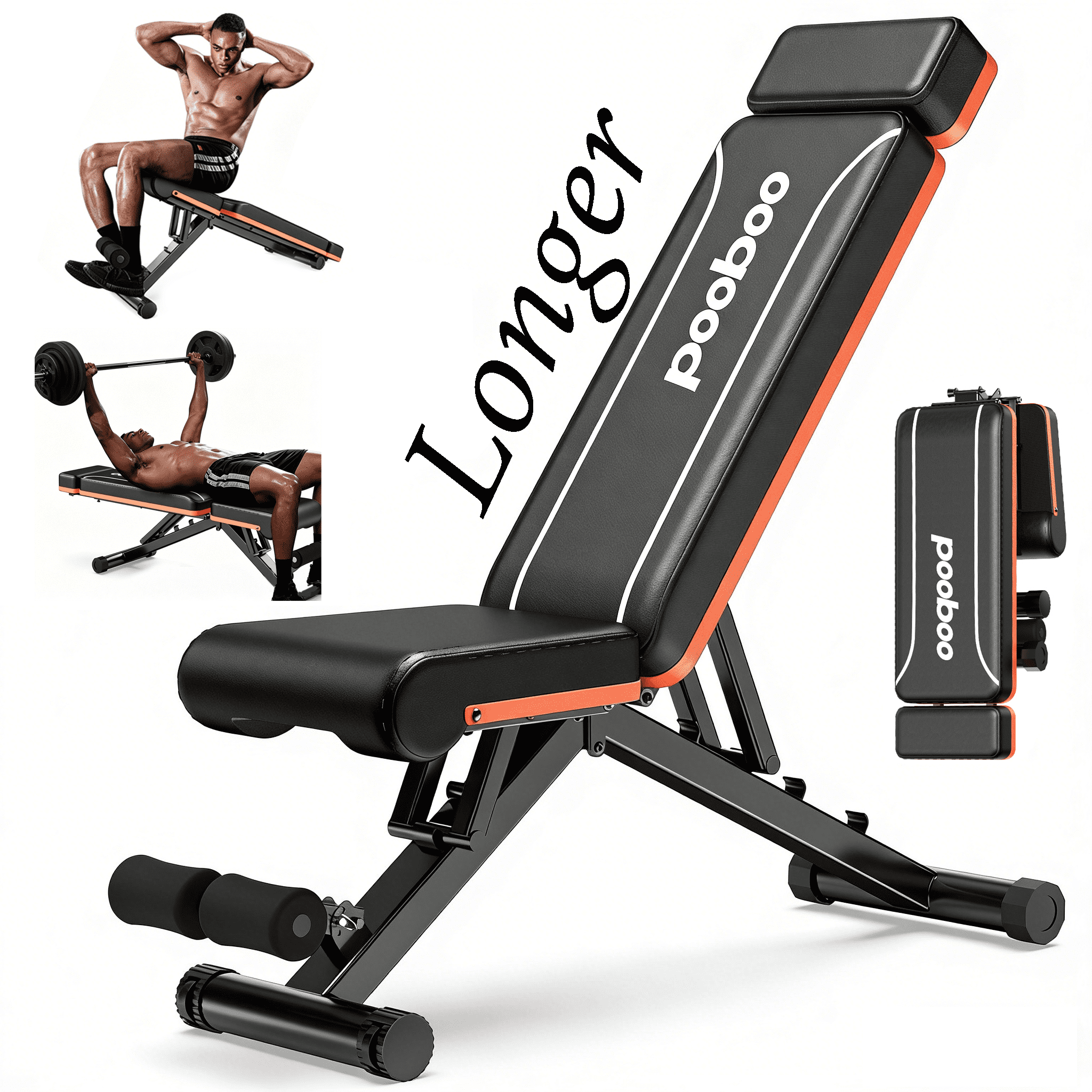 Pooboo Sturdy Foldable Weight Bench Adjustable Incline Strength Training Bench for Full Body Workout Home Gym 800lbs