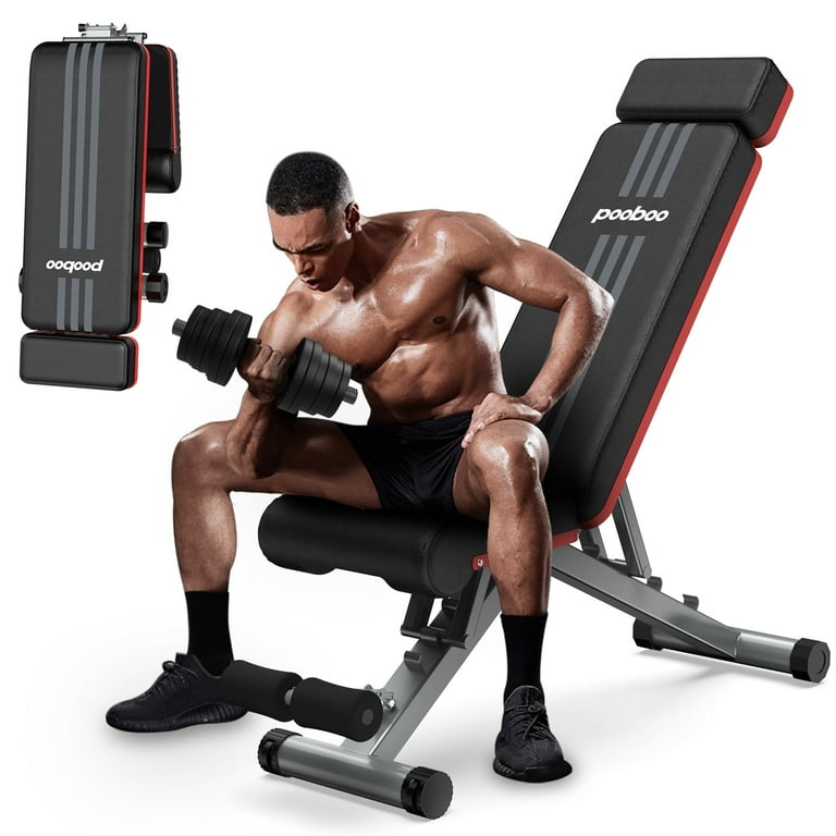 Pooboo Workout Bench Adjustable Weight Bench Strength Training Dumbbell Bench Indoor Folding Incline Bench with Extened Backrest Gym bench 660 lbs
