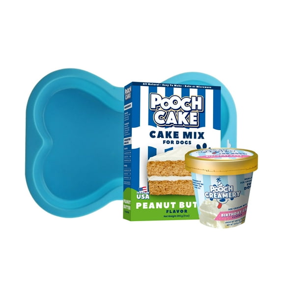 Pooch Cake Gift Set for Dogs: Peanut Butter Cake, Birthday Cake Ice Cream & Silicone Baking Pan