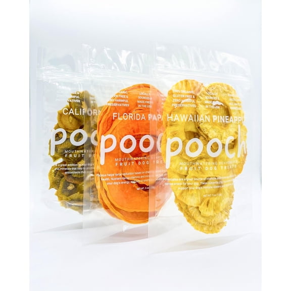 Pooch Organics Sun-Dried Superfruit Dog Treats, Organic Papaya & Kiwi & Pineapple, 5 oz Pouch