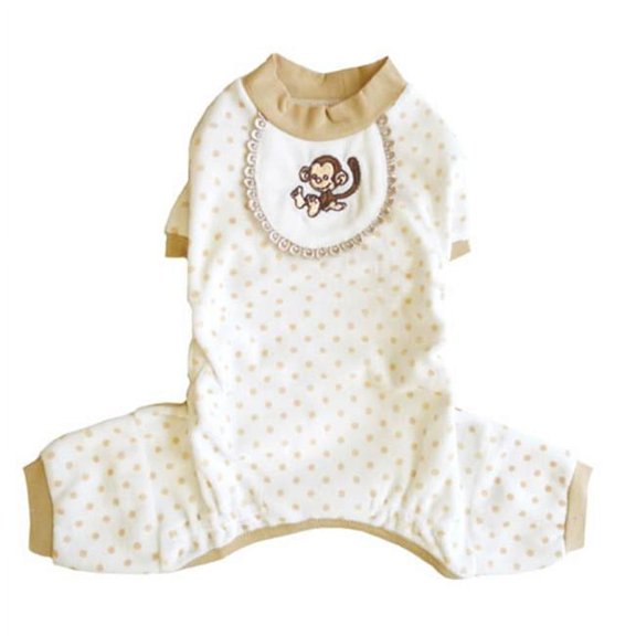Pooch Outfitters Monkey Pajama, Beige - Medium