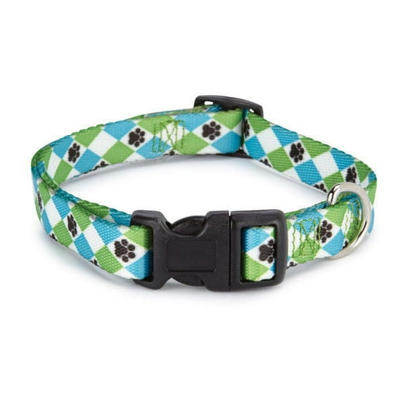 Pooch Pattern Dog Collars Pawprint Argyle Design Choose Pink or Green & Size (Green Medium 14 - 20 inches)