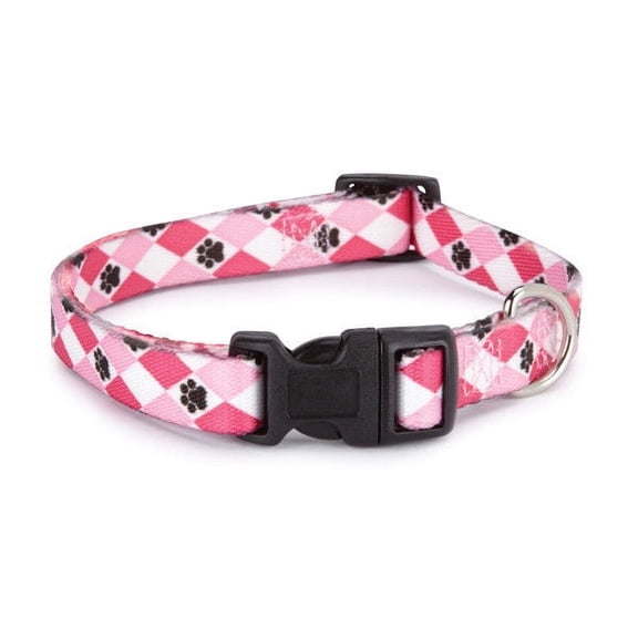 Pooch Pattern Dog Collars Pawprint Argyle Design Choose Pink or Green & Size (Pink Small 10 - 16 inches)
